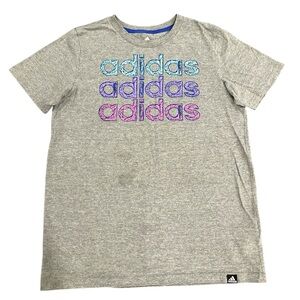 Adidas Kids Gray T-Shirt with Colorful Logo Large 14/16